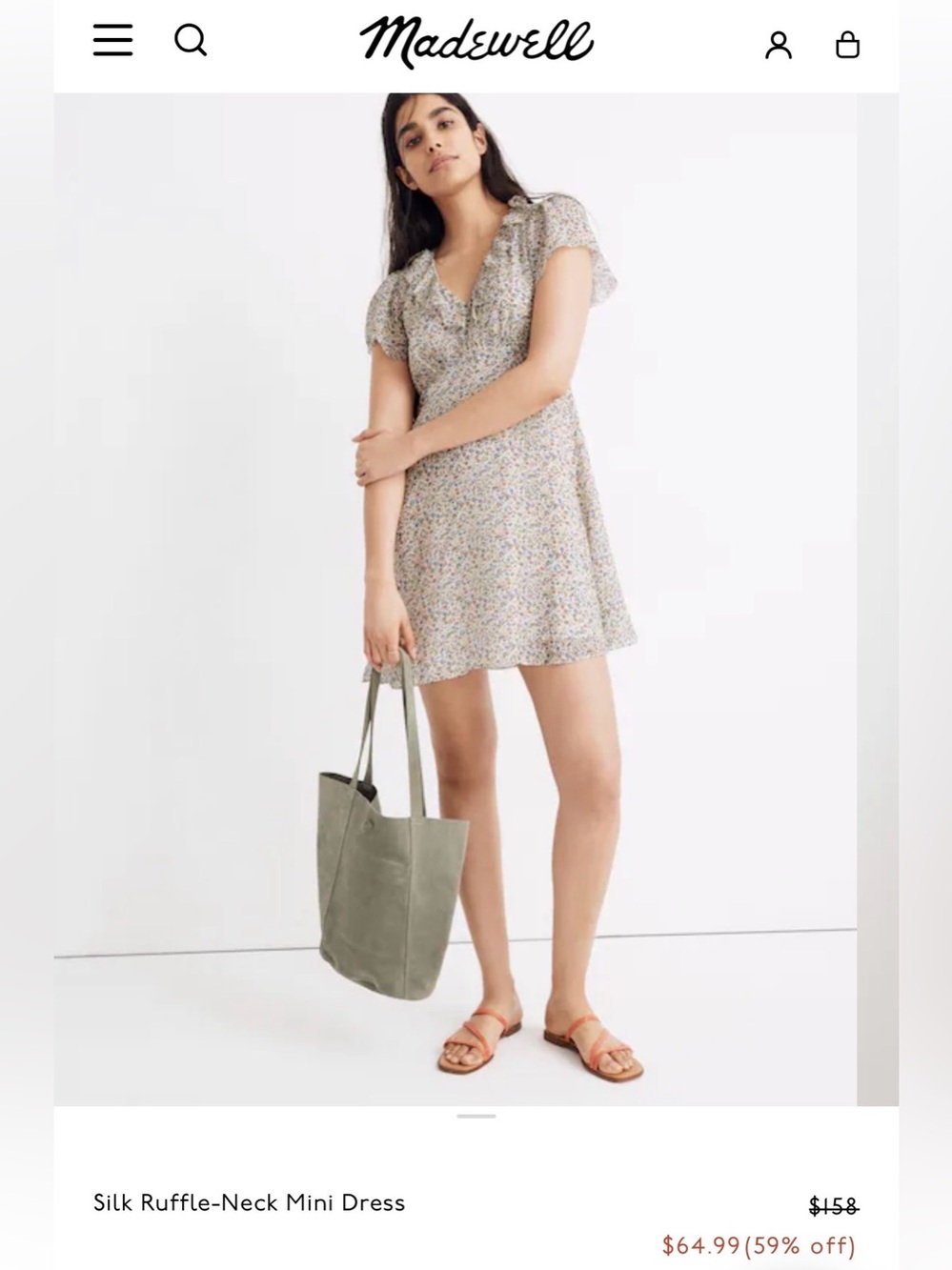 Madewell Silk Ruffle Neck Floral Mini Dress size 8